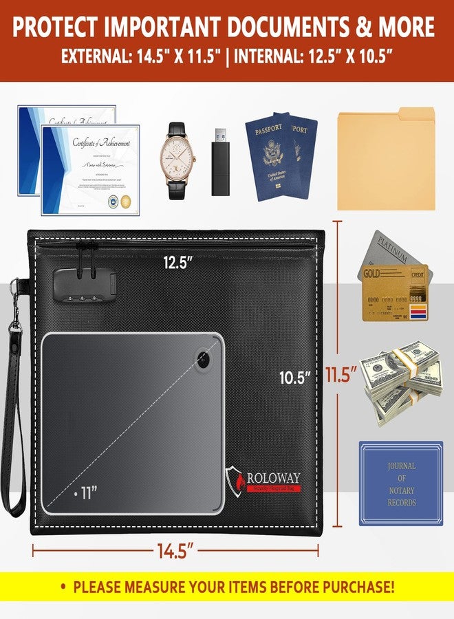 ROLOWAY Fireproof Document Bag (14.5 x 11.5 inch), 6400℉ Fireproof Money Bag with Zipper for Cash, Fire Safe Money Pouch with Lock (Black) - Image 2